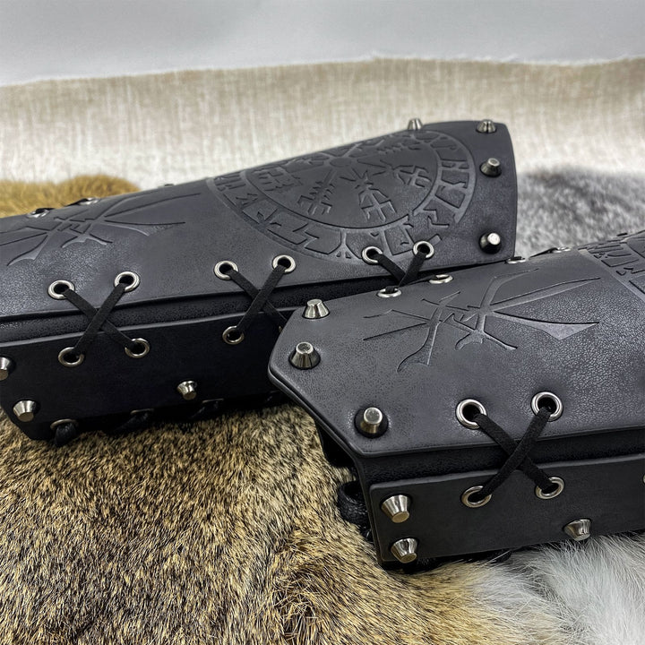 WorldNorse Viking Warrior Bucket Spike Lace Up Arm Bracers - image 24