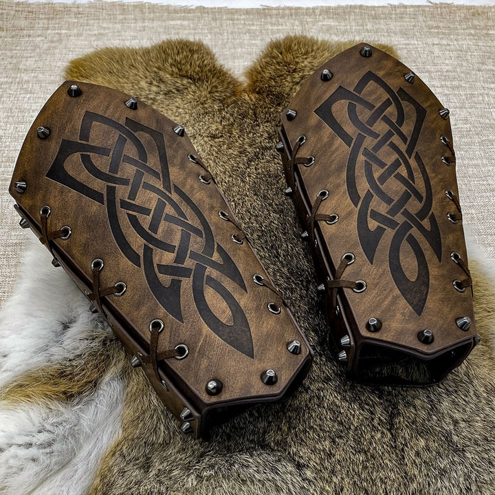 WorldNorse Viking Warrior Bucket Spike Lace Up Arm Bracers - Blade - Brown - image 0