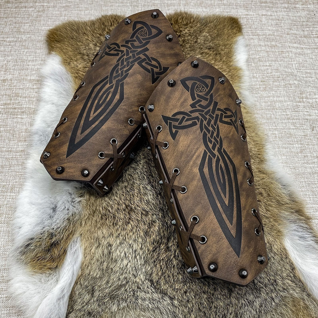 WorldNorse Viking Warrior Bucket Spike Lace Up Arm Bracers - image 11