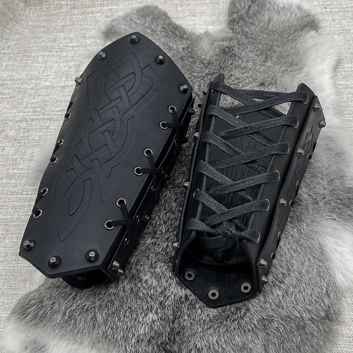 WorldNorse Viking Warrior Bucket Spike Lace Up Arm Bracers - image 6