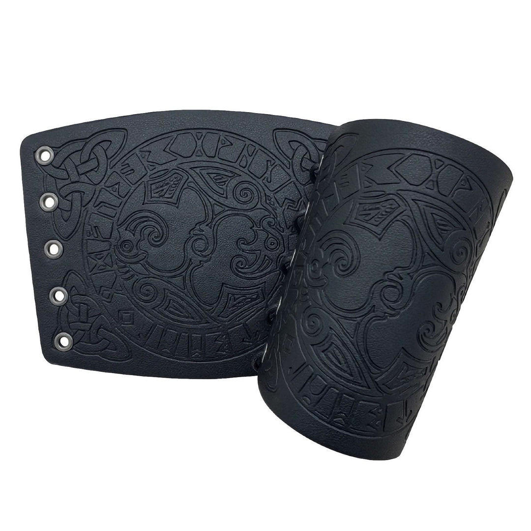 WorldNorse Mythology Odin's Raven Rune Leather Arm Bracers - Black - image 5