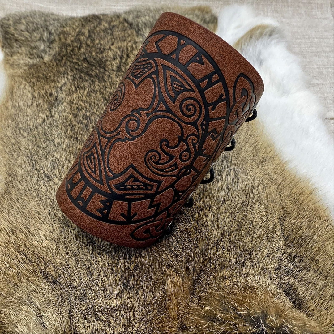 WorldNorse Mythology Odin's Raven Rune Leather Arm Bracers - image 2