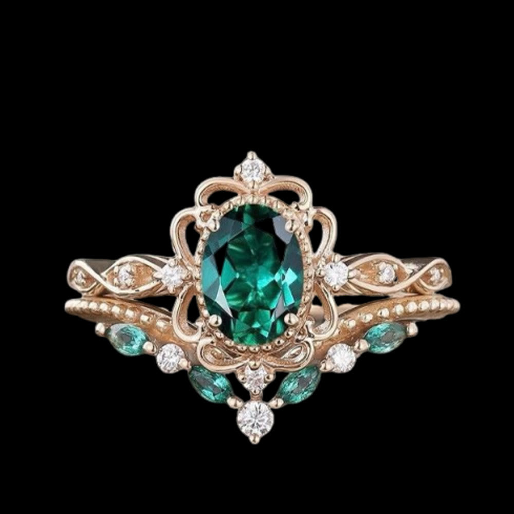 WorldNorse Elven Roots Of Yggdrasil Ring - Emerald - UK Size T1/2（US 10） - image 1