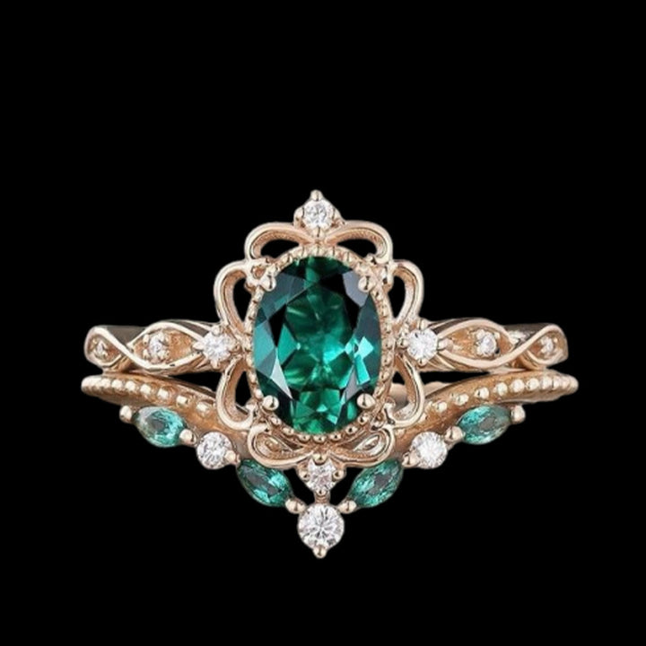 WorldNorse Elven Roots Of Yggdrasil Ring - Emerald - UK Size T1/2（US 10） - image 1