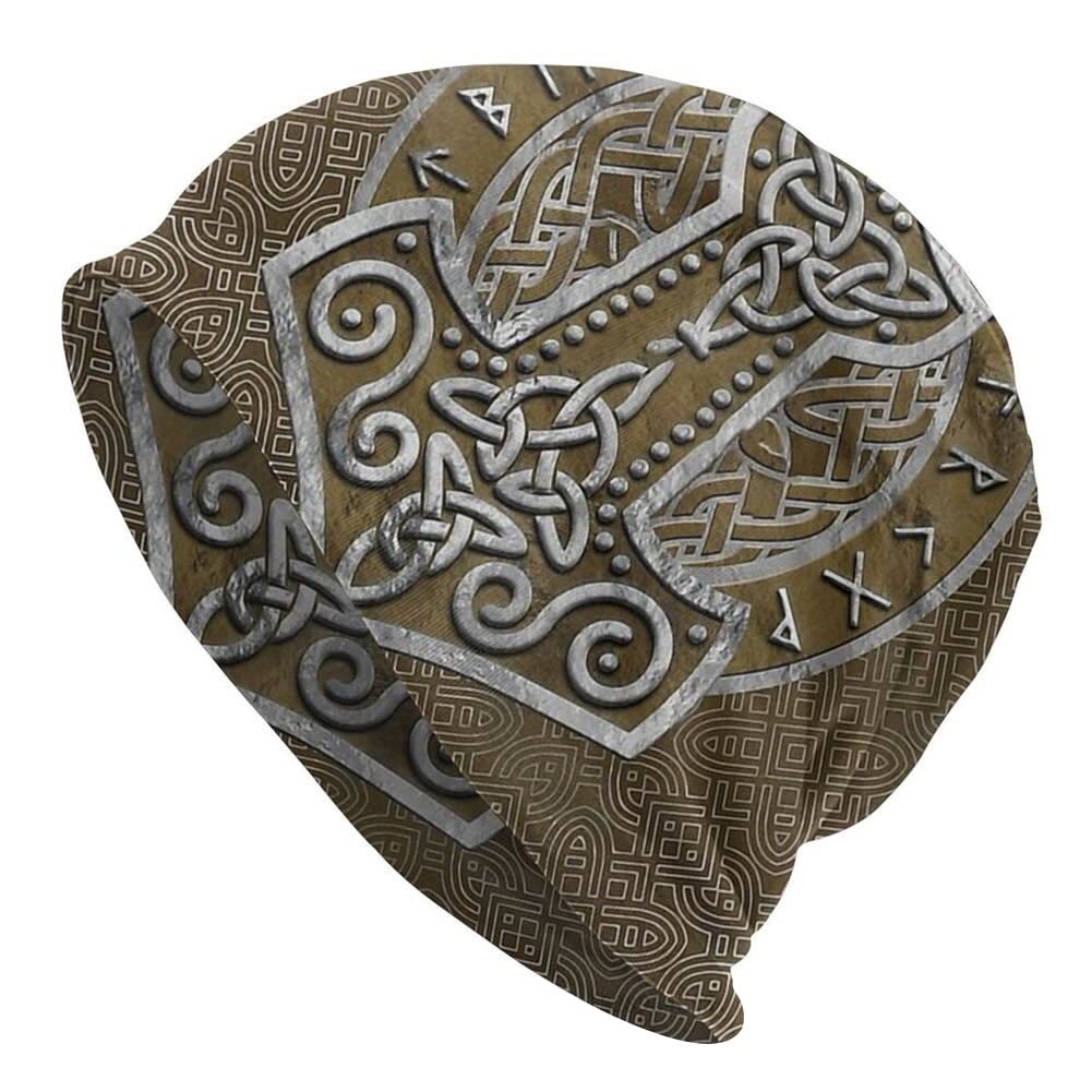 WorldNorse Mjolnir Celtic Knot Brown Beanie - Mjolnir - image 1