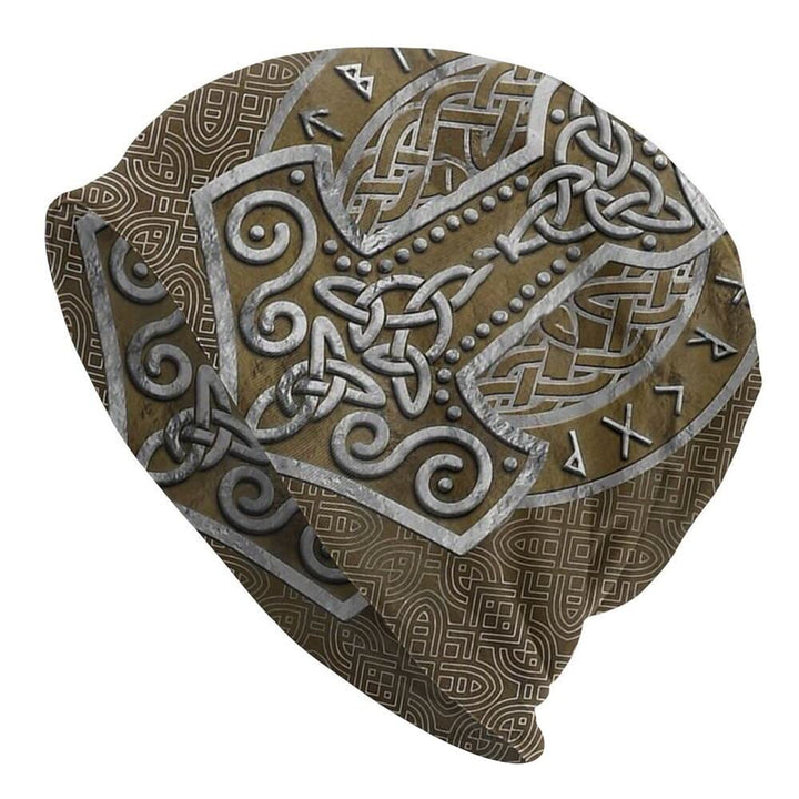 WorldNorse Mjolnir Celtic Knot Brown Beanie - Mjolnir - image 1