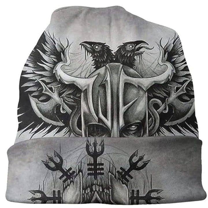 Worldnorse Viking Axe Skull Raven Beanie