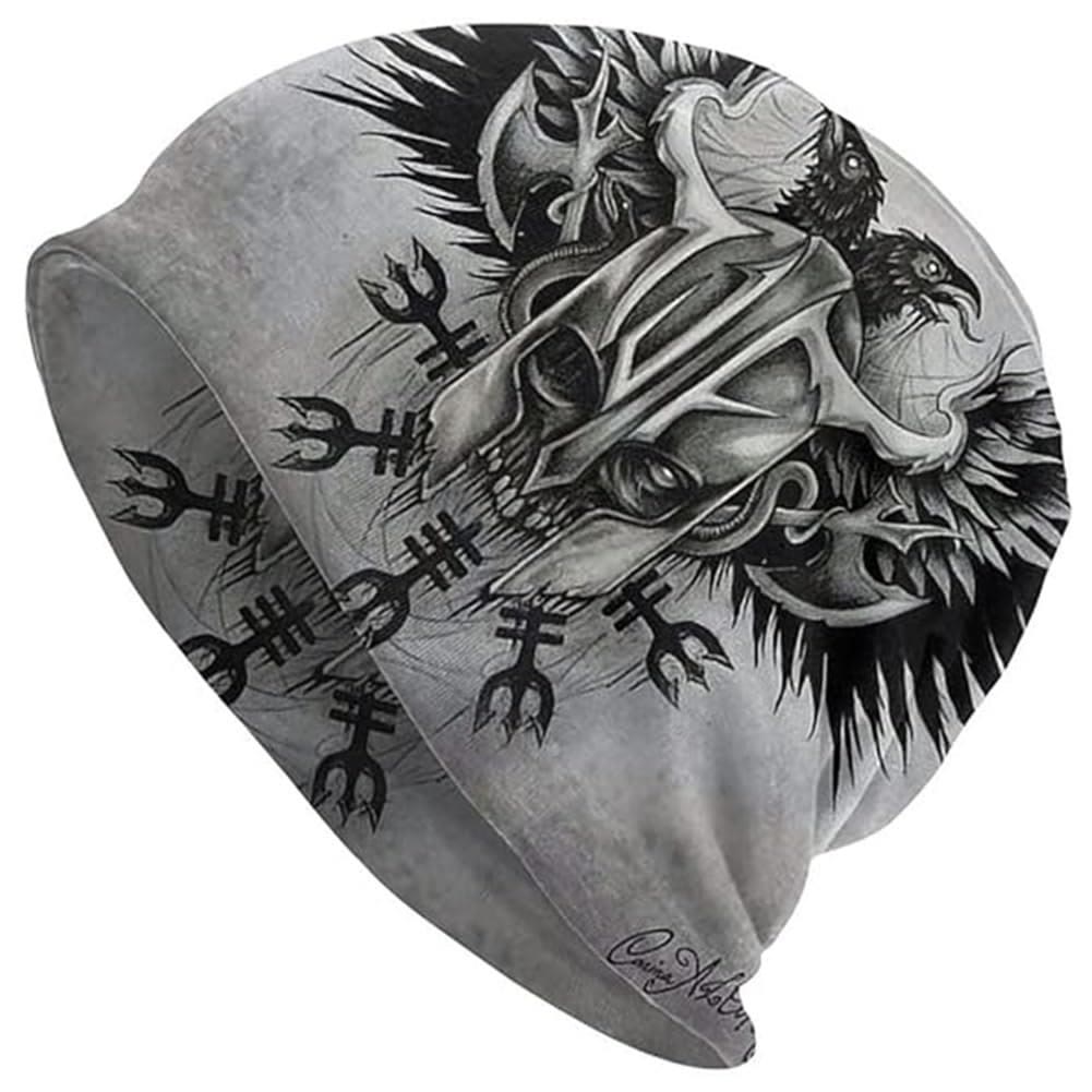 WorldNorse Viking Axe Skull Raven Beanie  - Raven - image 0