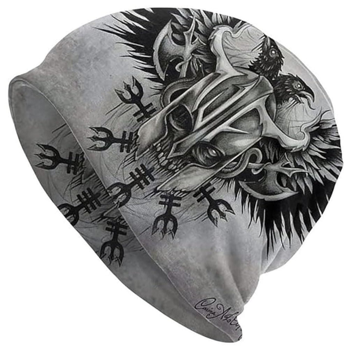 WorldNorse Viking Axe Skull Raven Beanie  - Raven - image 0