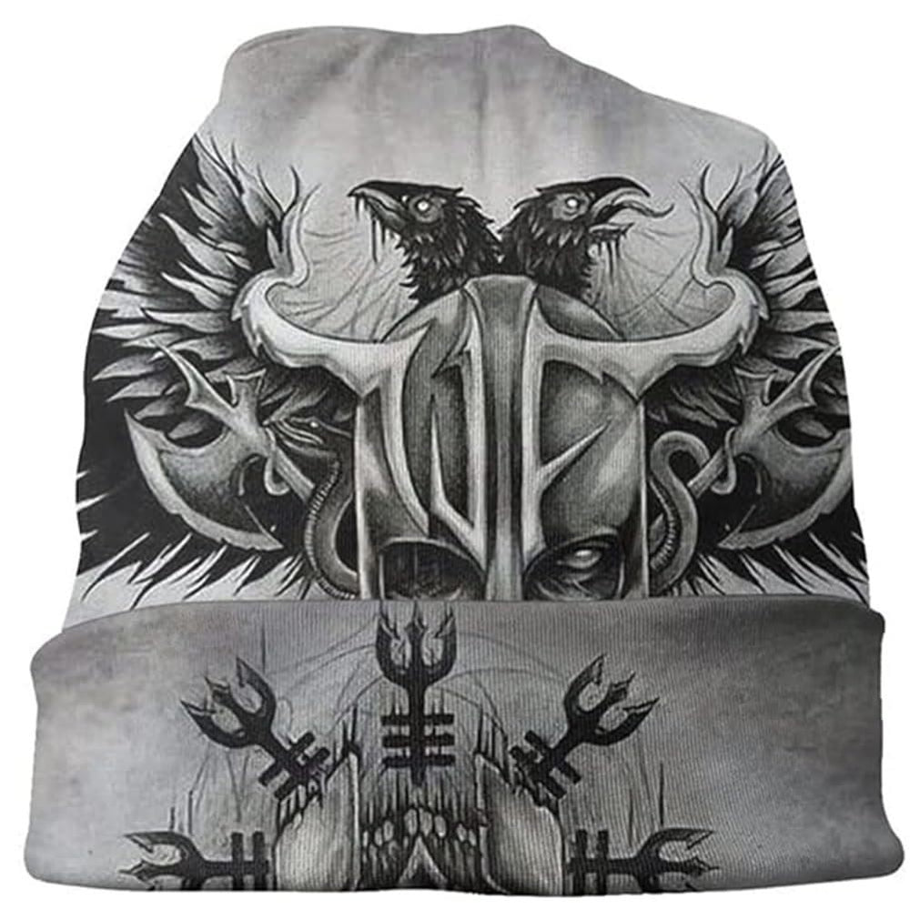 WorldNorse Viking Axe Skull Raven Beanie  - image 1