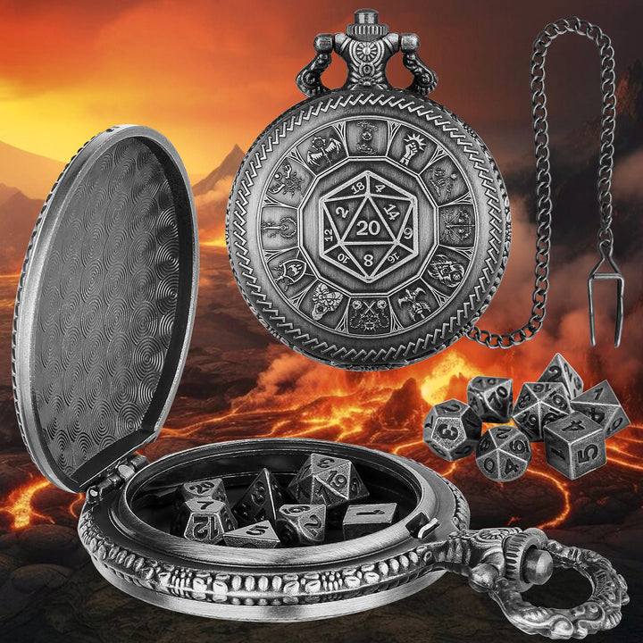 WorldNorse Geometric Mini Dice Set Waist Chain - Pocket Watch Case + Chain + Dice - Silver - image 6