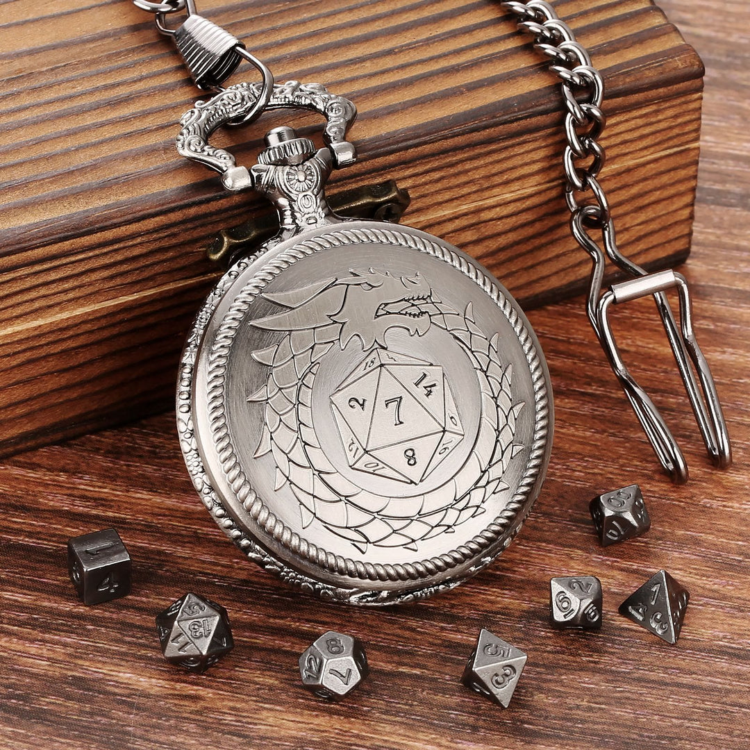 WorldNorse Bronze Dragon Mini Dice Waist Chain - Pocket Watch Case + Chain + Dice - Silver - image 7