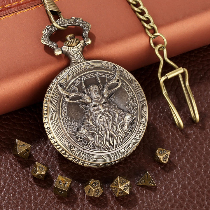 WorldNorse Retro Druid Dice Waist Chain - Pocket Watch Case + Chain + Dice - Gold - image 1