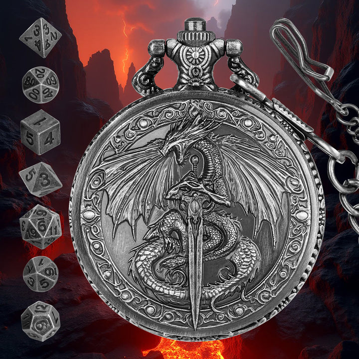 WorldNorse Sword Dragon Case Dice Waist Chain - Pocket Watch Case + Chain + Dice - Silver - image 7