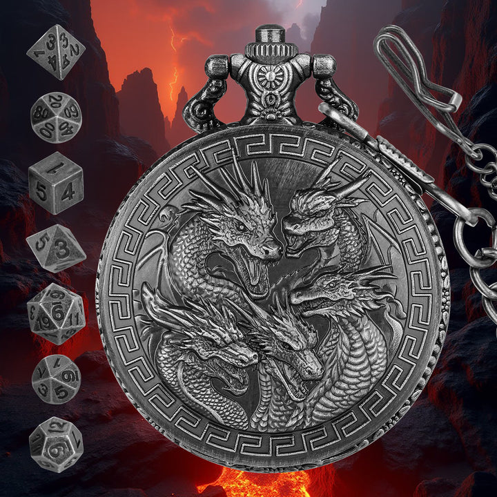 WorldNorse Viking Dragon Engraved Dice Waist Chain - Pocket Watch Case + Chain + Dice - Silver - image 8