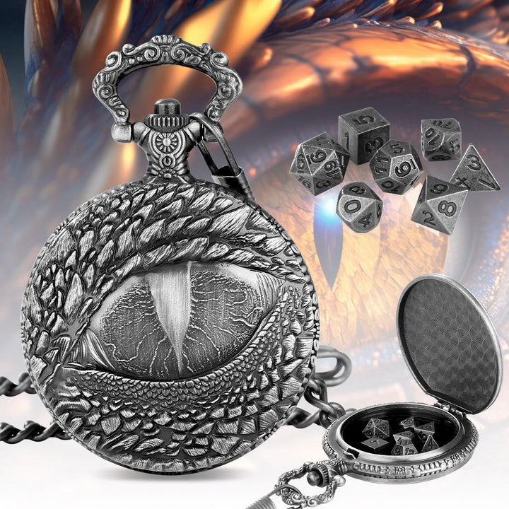 WorldNorse Dragon Eye Seven Dice Waist Chain - Pocket Watch Case + Chain + Dice - Silver - image 0
