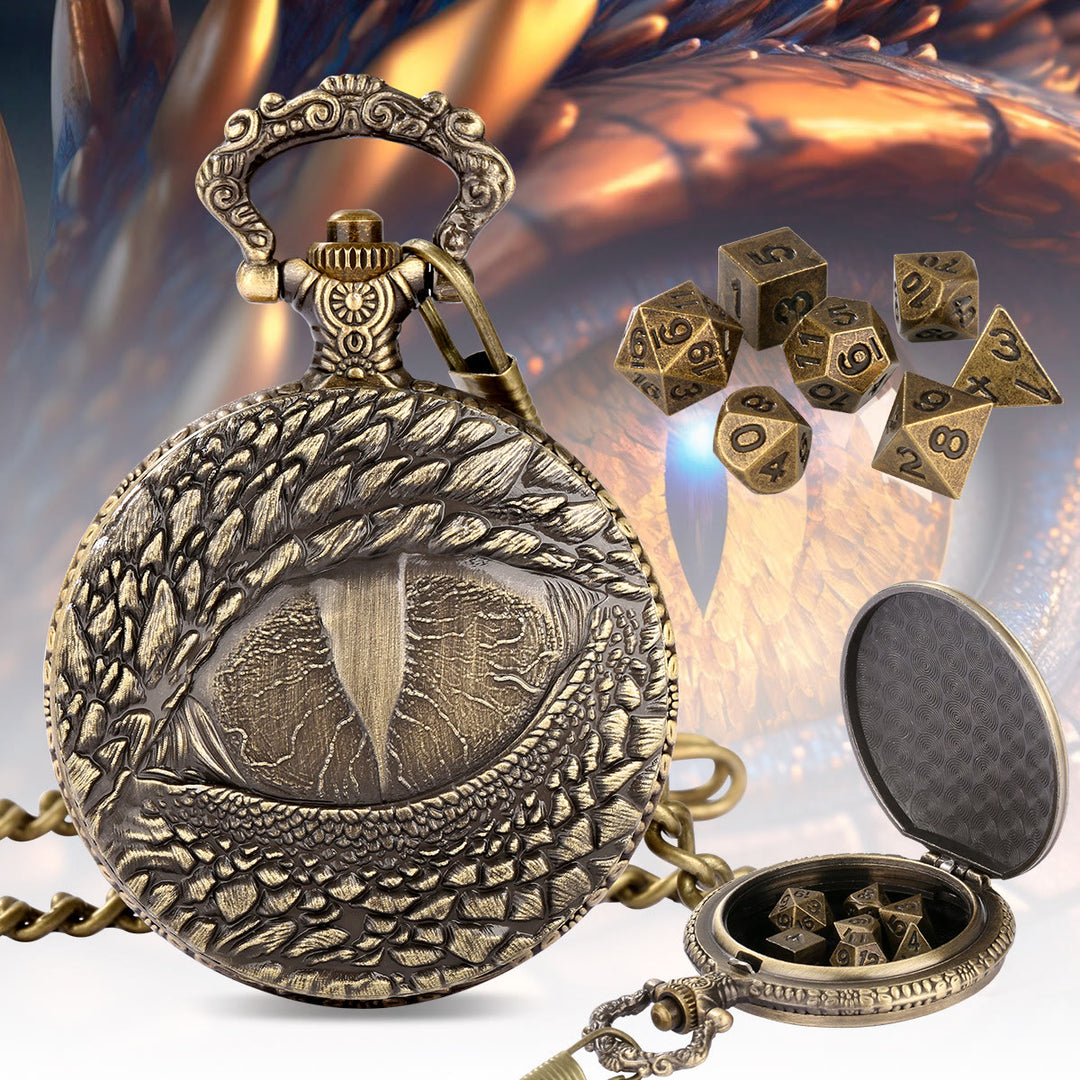 WorldNorse Dragon Eye Seven Dice Waist Chain - Pocket Watch Case + Chain + Dice - Gold - image 5