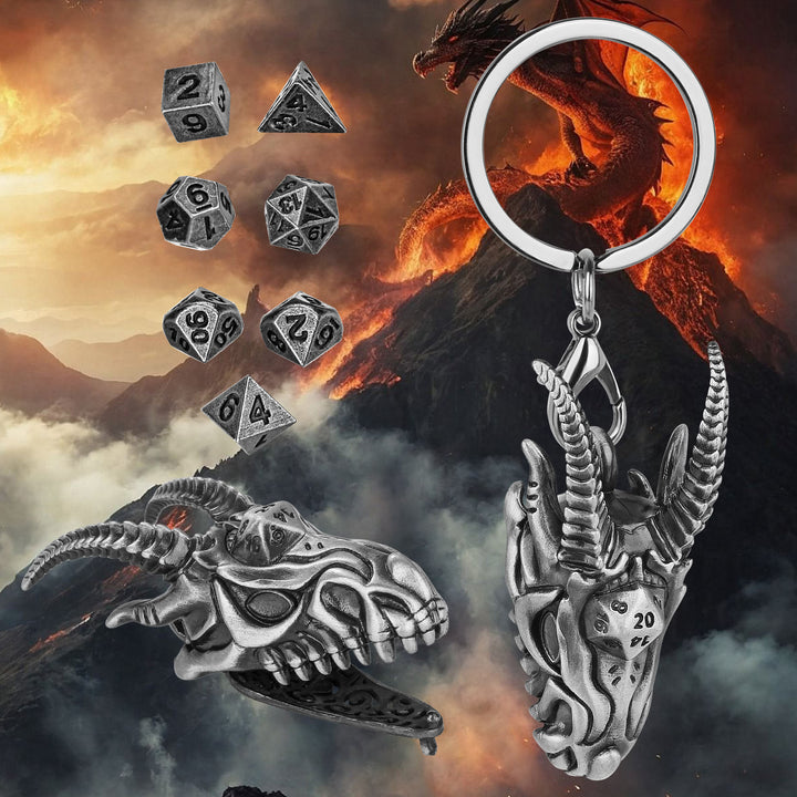 WorldNorse Viking Dragon Head Dice Necklace / Keychain - Keychain - Silver - image 11