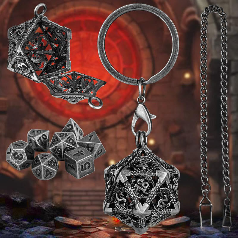 WorldNorse Twenty Sides Hollow Dice Necklace / Waist Chain / Keychain - Keychain + Waist Chain - Silver - image 9