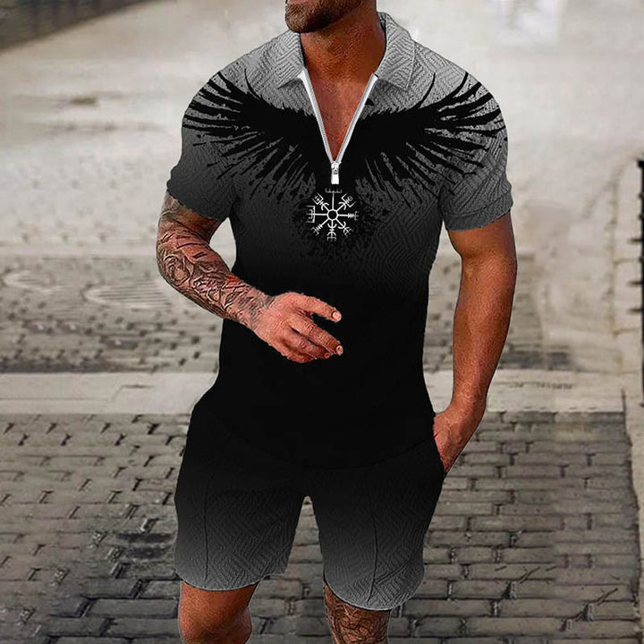 WorldNorse Vegvisir Raven Bleeding Polo Shirt & Shorts Co-Ord Set