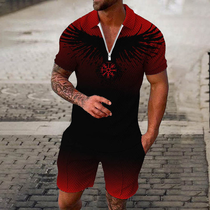 WorldNorse Vegvisir Raven Bleeding Polo Shirt & Shorts Co-Ord Set