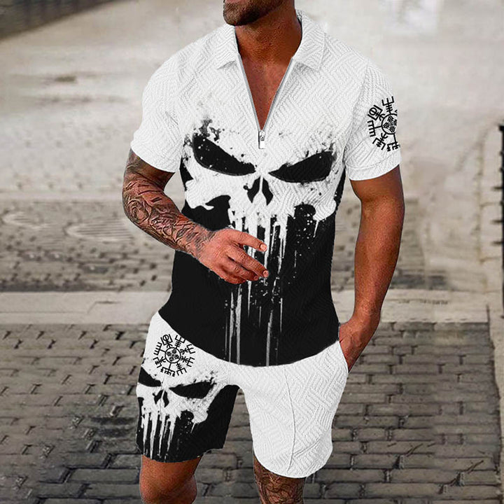 WorldNorse Vegvisir Skull Polo Shirt & Shorts Co-Ord Set