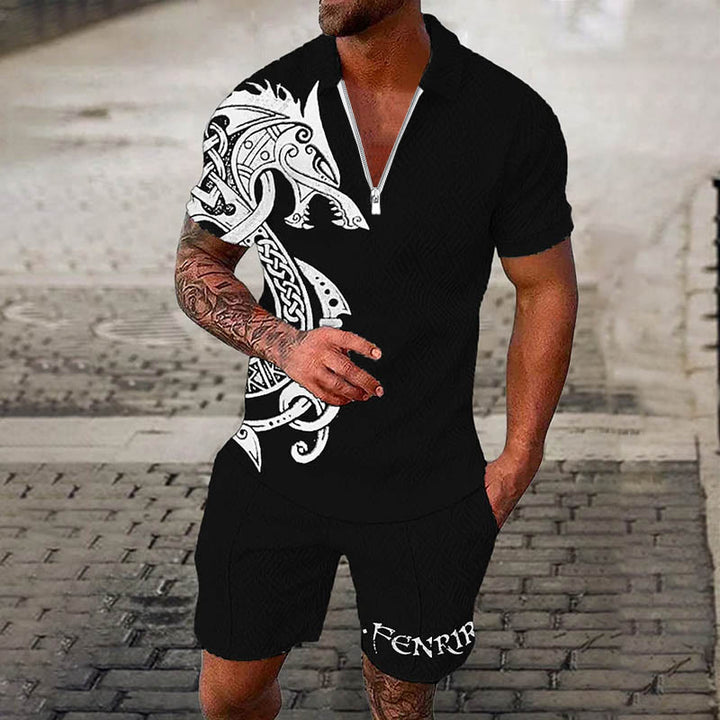 WorldNorse Fenrir Celtic Wolf Polo Shirt & Shorts Co-Ord Set