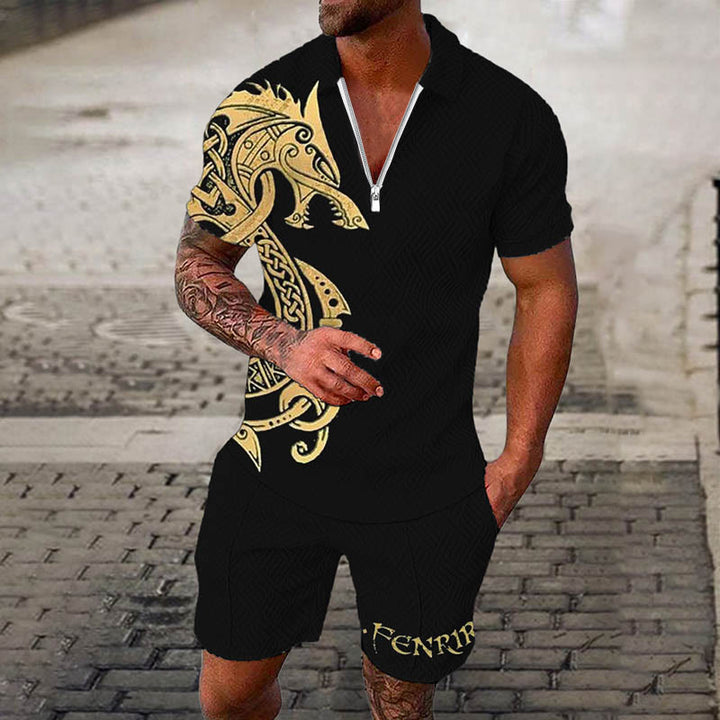 WorldNorse Fenrir Celtic Wolf Polo Shirt & Shorts Co-Ord Set - Gold - US/UK/AU52，EU62 (6XL) - image 0