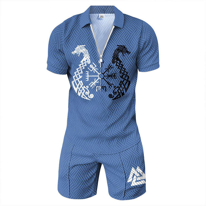 WorldNorse Norse Dragon Valknut Polo Shirt & Shorts Co-Ord Set