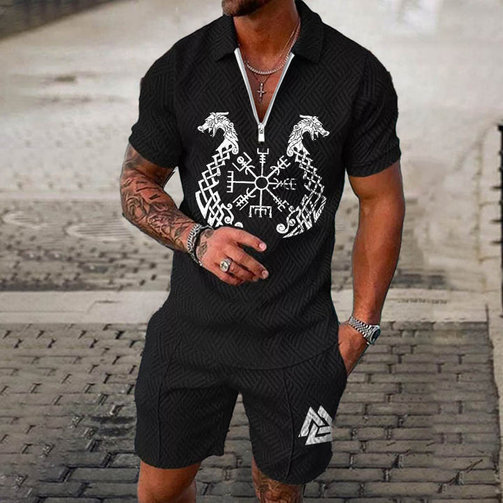 WorldNorse Norse Dragon Valknut Polo Shirt & Shorts Co-Ord Set