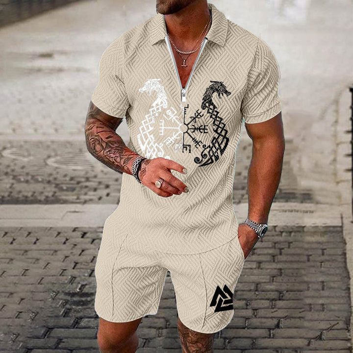 WorldNorse Norse Dragon Valknut Polo Shirt & Shorts Co-Ord Set