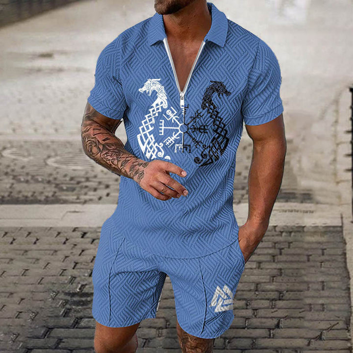 WorldNorse Norse Dragon Valknut Polo Shirt & Shorts Co-Ord Set