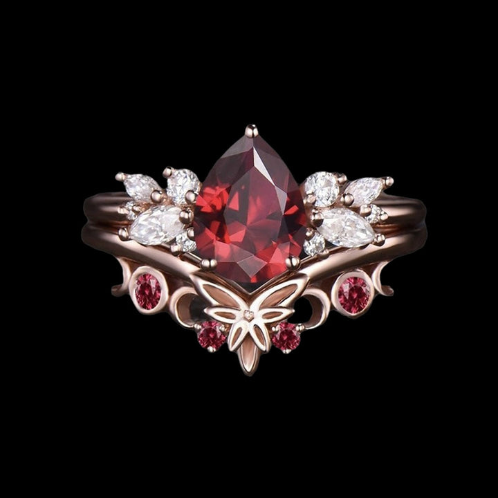 WorldNorse Queen Butterfly Crown Garnet Ring - UK Size T1/2（US 10） - image 1