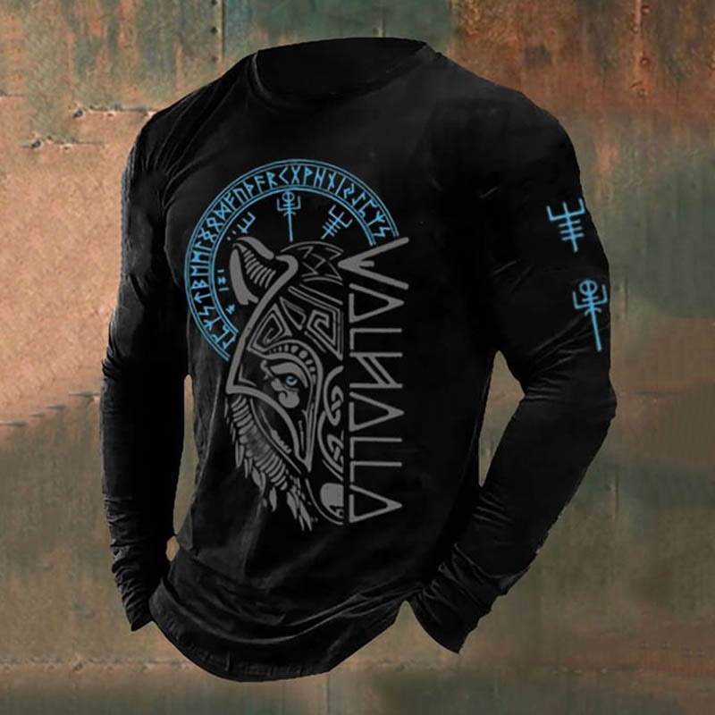 WorldNorse Viking Wolf Valhalla Vegvisir Long T-shirt - Black - US/UK/AU50，EU60 (5XL) - image 1