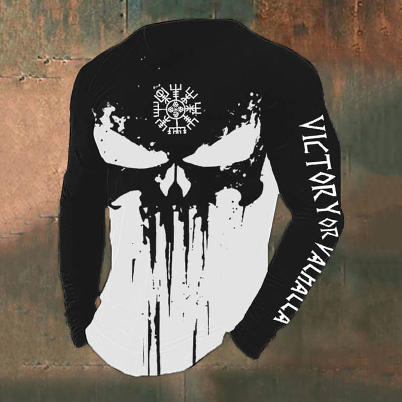 WorldNorse Victory Or Valhalla Skull Vegvisir Long T-shirt - Black - US/UK/AU50，EU60 (5XL) - image 2