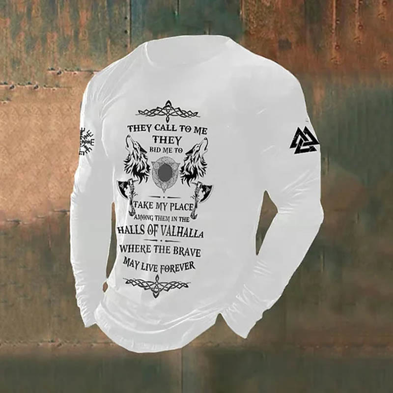 WorldNorse Viking Axe Wolves Slogan Long T-shirt - White - US/UK/AU50，EU60 (5XL) - image 1