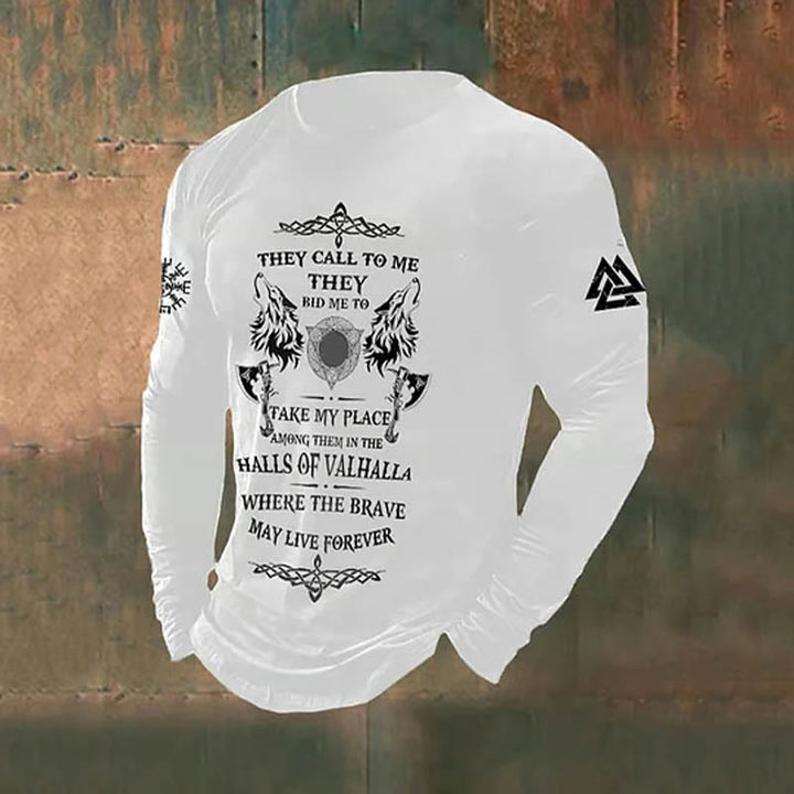 WorldNorse Viking Axe Wolves Slogan Long T-shirt - White - US/UK/AU50，EU60 (5XL) - image 1