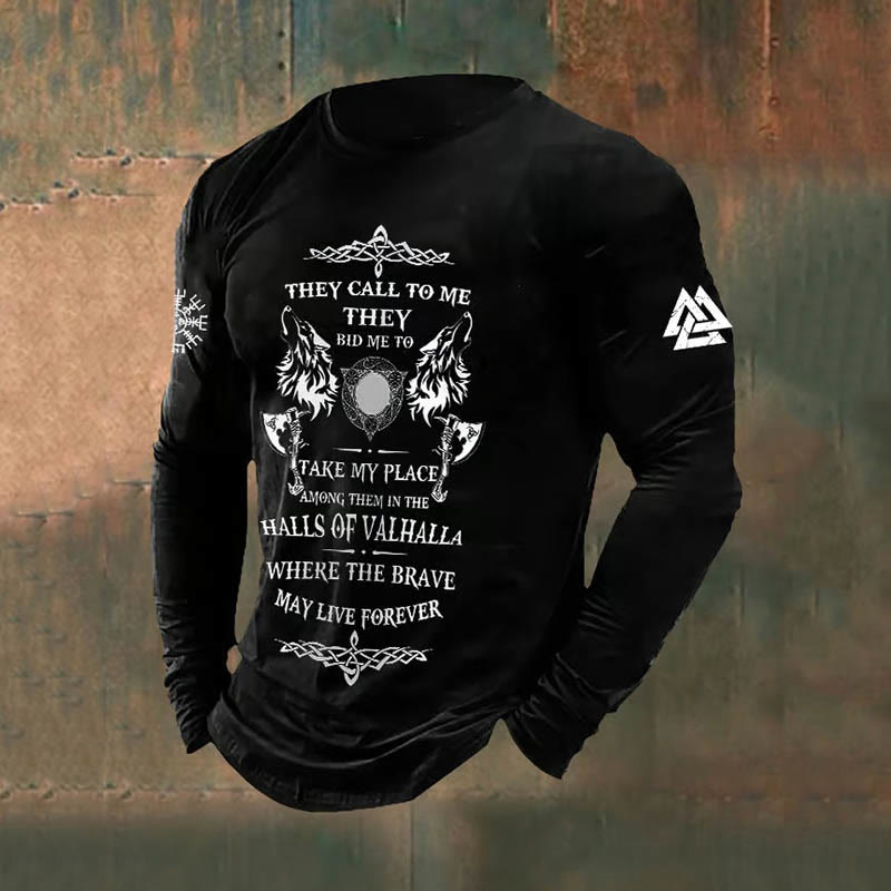 WorldNorse Viking Axe Wolves Slogan Long T-shirt - Black - US/UK/AU50，EU60 (5XL) - image 1