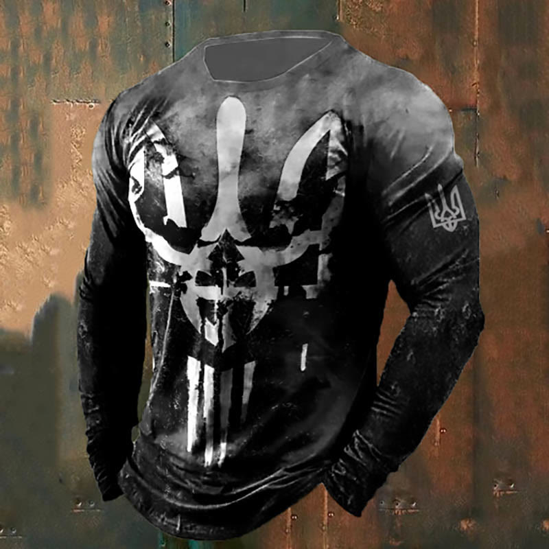 WorldNorse Men's Punisher Skull Trident Long T-shirt - Black & Gray - US/UK/AU50，EU60 (5XL) - image 1