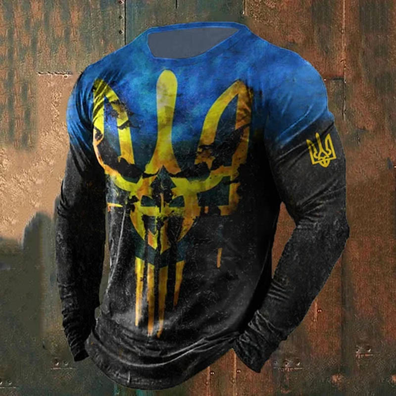 WorldNorse Men's Punisher Skull Trident Long T-shirt - Black & Blue - US/UK/AU50，EU60 (5XL) - image 2
