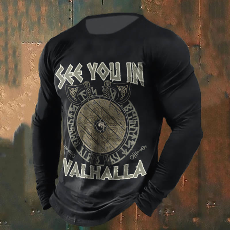 WorldNorse Viking Axe Shield See You In Valhalla Long T-shirt - US/UK/AU50，EU60 (5XL) - image 1