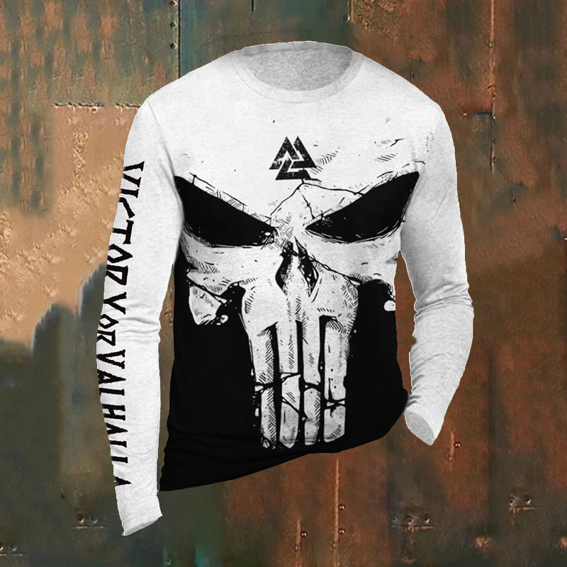 WorldNorse Valknut Skull Black And White Long T-shirt - US/UK/AU50，EU60 (5XL) - image 1