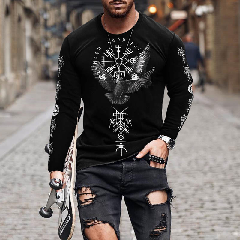 WorldNorse Norse Viking Raven Vegvisir Long T-shirt - US/UK/AU50，EU60 (5XL) - image 0