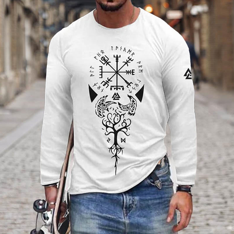 WorldNorse Yggdrasil Vegvisir Raven Totem Long T-shirt - White - US/UK/AU50，EU60 (5XL) - image 1