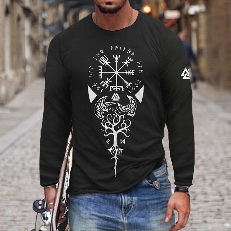 WorldNorse Yggdrasil Vegvisir Raven Totem Long T-shirt - Black - US/UK/AU50，EU60 (5XL) - image 2