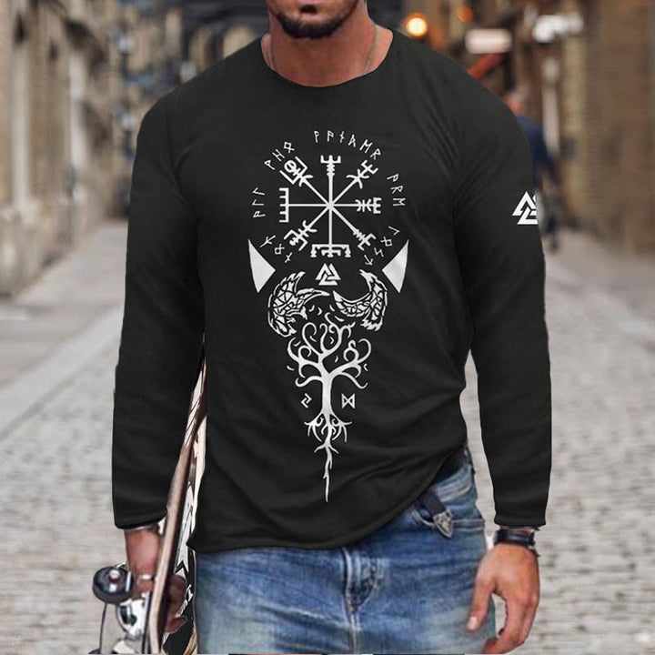 WorldNorse Yggdrasil Vegvisir Raven Totem Long T-shirt - Black - US/UK/AU50，EU60 (5XL) - image 2