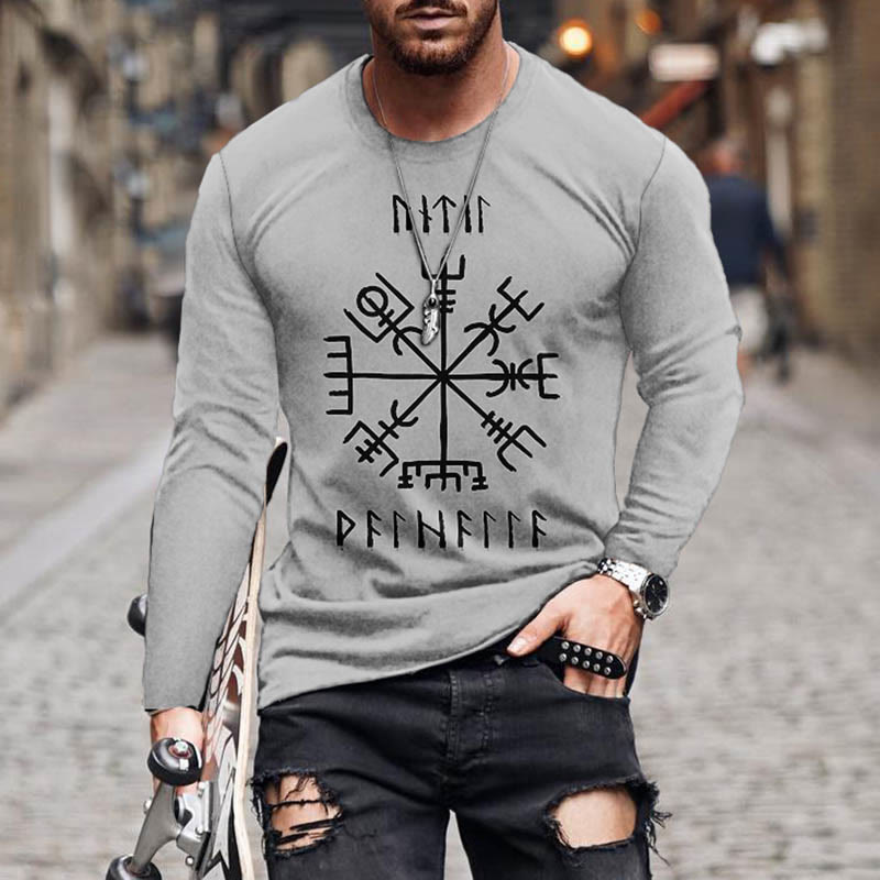 WorldNorse Norse Mythology Vegvisir Rune Long T-shirt - US/UK/AU50，EU60 (5XL) - image 0