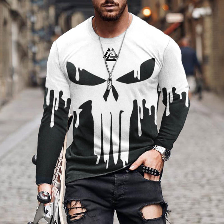 WorldNorse Skull Valknut Black And White Gradient Long T-shirt - US/UK/AU50，EU60 (5XL) - image 1