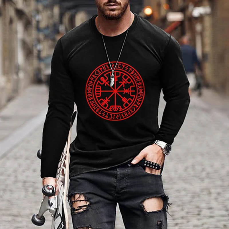 WorldNorse Viking Mythology Vegvisir Compass Long T-shirt - Red - US/UK/AU50，EU60 (5XL) - image 2