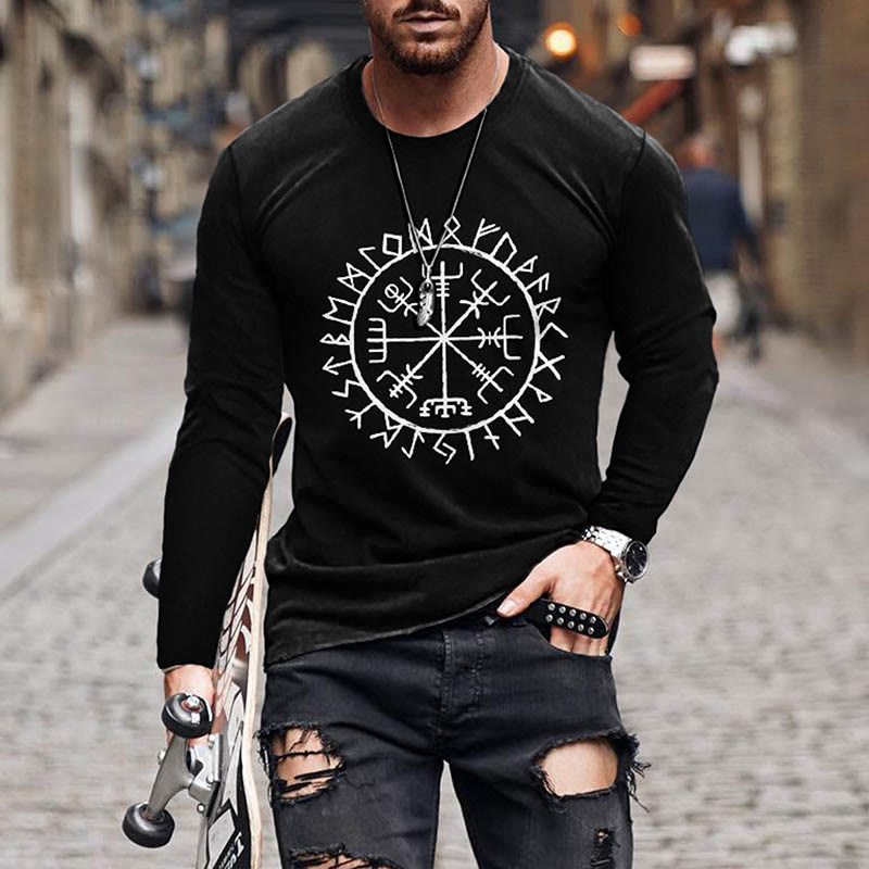 WorldNorse Viking Mythology Vegvisir Compass Long T-shirt - White - US/UK/AU50，EU60 (5XL) - image 0
